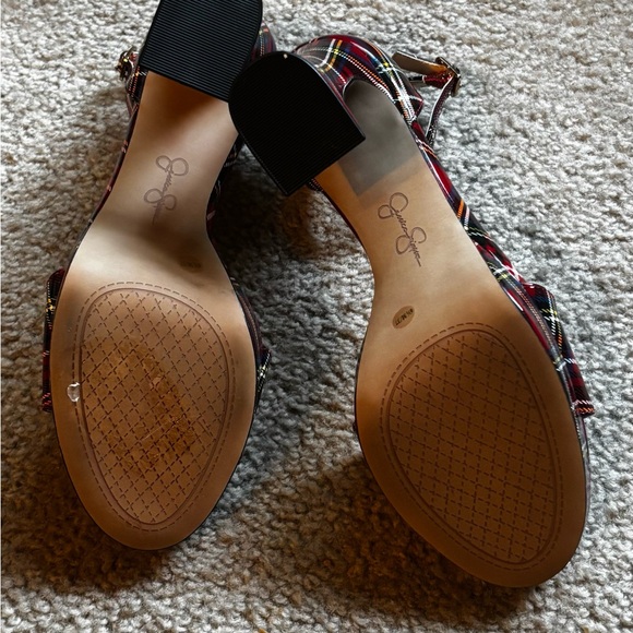 Jessica Simpson Red Plaid Platform Ankle Strap Block Heels - Picture 2 of 3